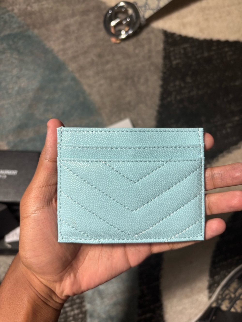 Yves Saint Laurent Light Blue Quilted Card Holder with Gold YSL - Picture 4 of 6